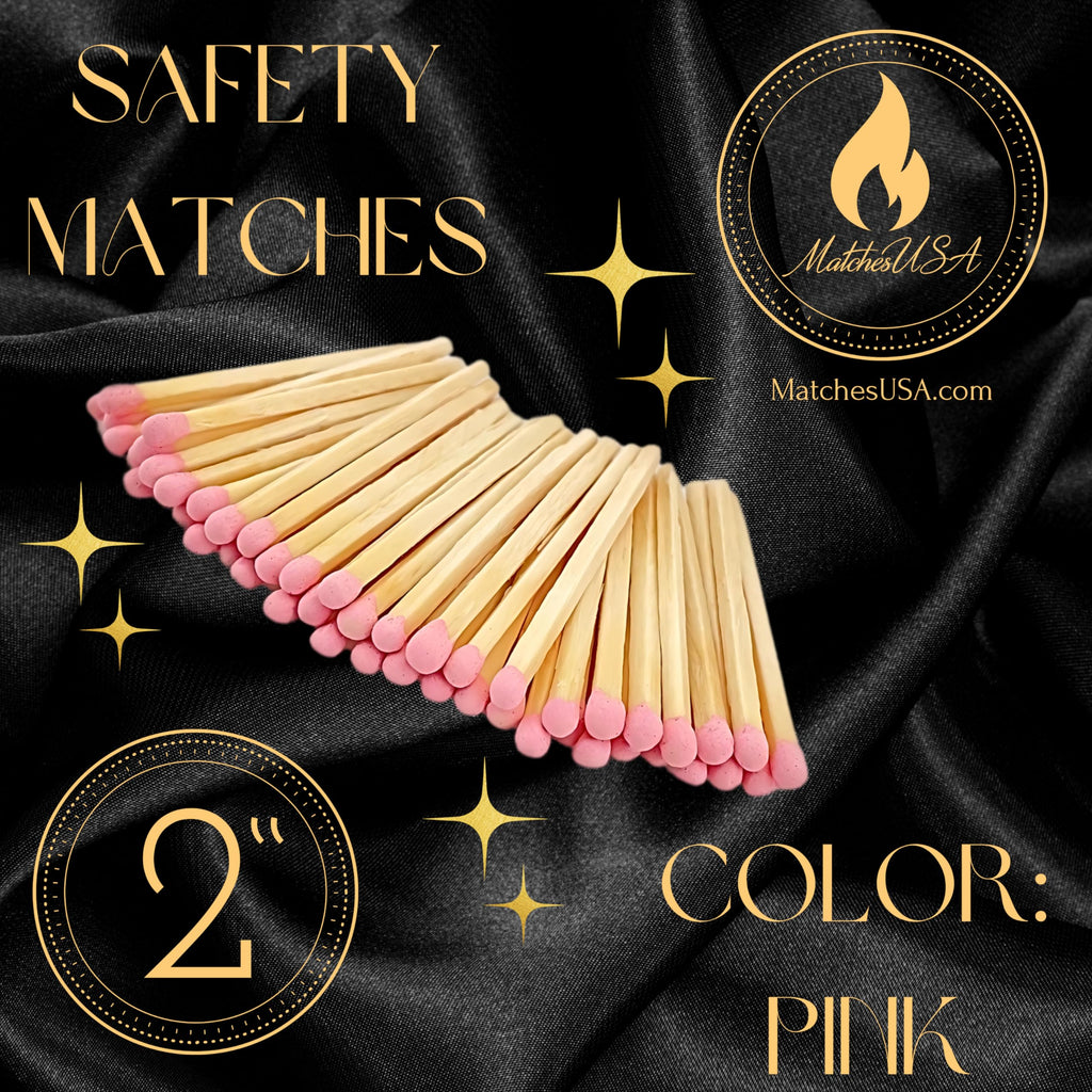 500 Count | 2" Pink Matches | Strikers Included | Color Tip Wooden Match | Refill for Matchstick Jars, Candle Display, Holders & Bottles | 2 in inches Long