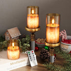 Battery Operated Flameless Candles with Remote & Timer, Gold Glass 3Pack