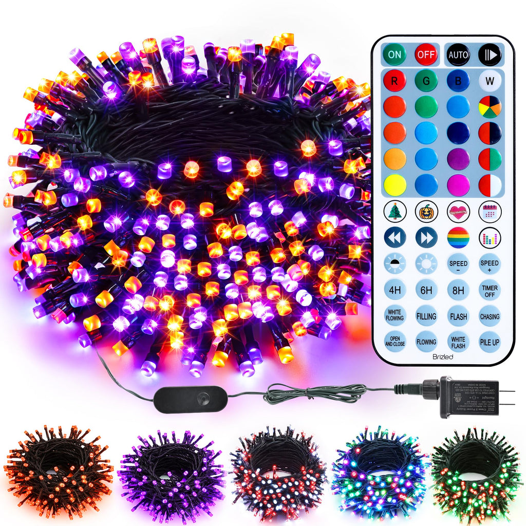 Brizled Halloween Lights Outdoor, Orange Purple Tree Lights, 200 LED, 66 ft