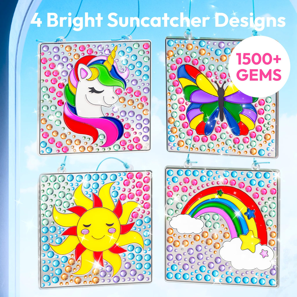 Klever Kits 4PCS Window Art, 2-in-1 Gems and Gels Suncatcher, 2 Ways to Play Diamond and Gels, Arts & Crafts Toys for Boys Girls, Christmas Birthday Gifts for Kids Age 6 and Up