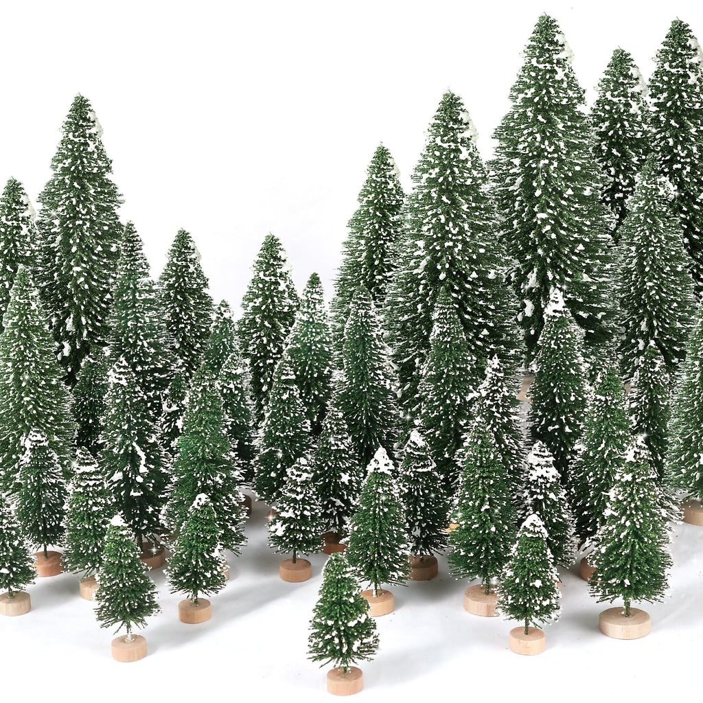 30Pcs Mini Christmas Trees Artificial Christmas Tree Bottle Brush Trees with Wooden Base for Christmas Decor Christmas Party Home Table Craft Decorations(Green-A)