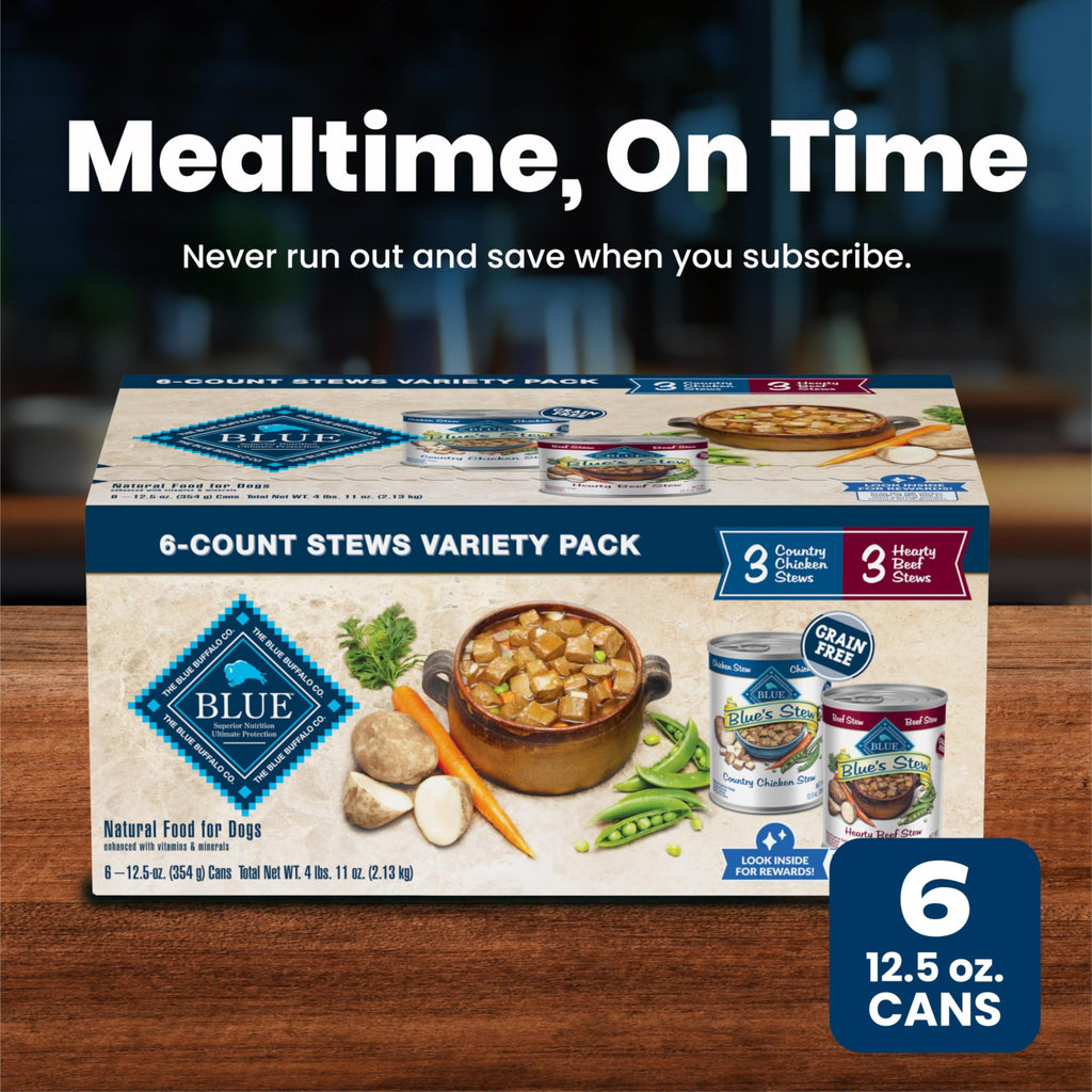 Blue Buffalo Blue's Stew Variety Pack Wet Dog Food, 12.5 oz, 6 ct
