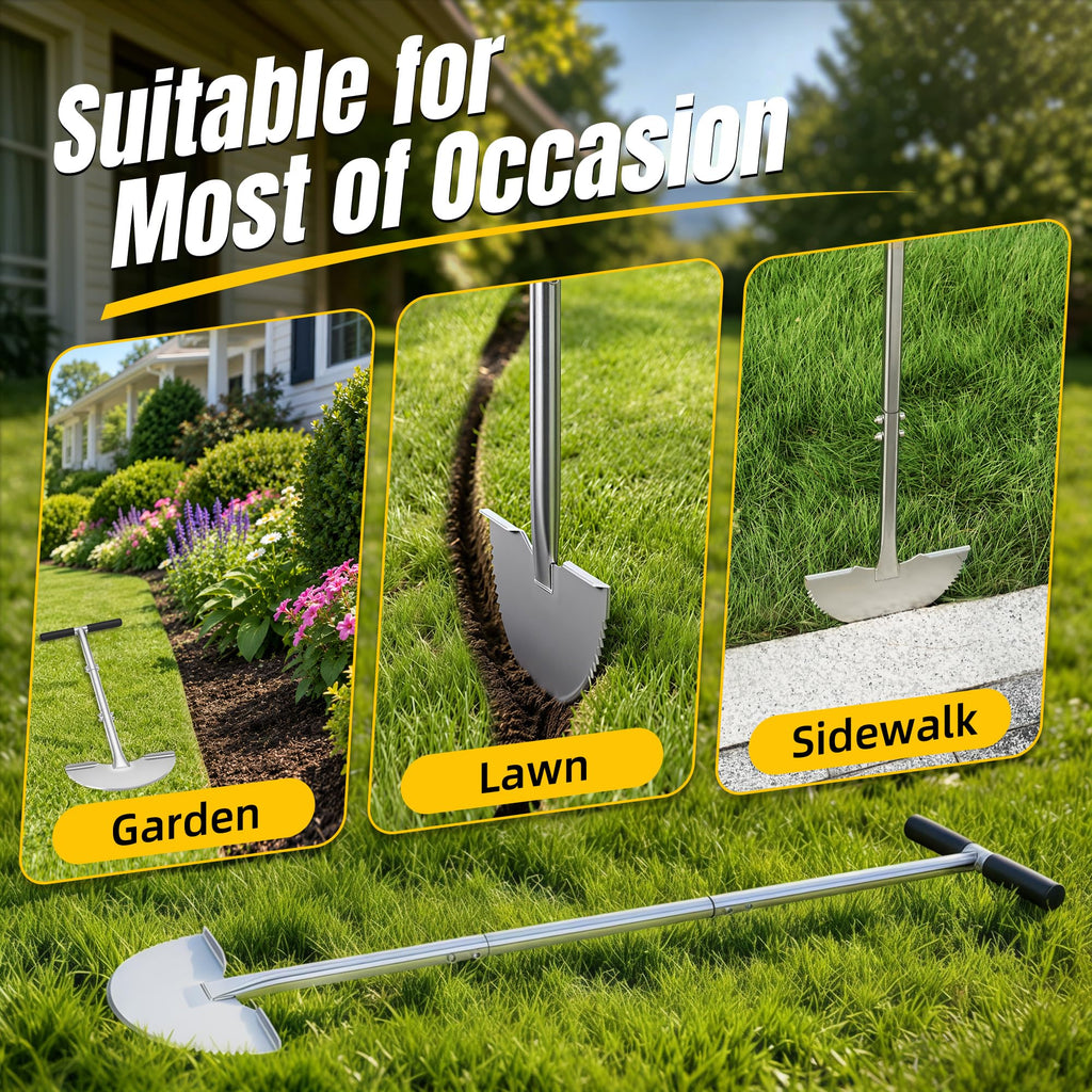 KYEEN-TOOLS Serrated Edger Lawn Tool - Half Moon Shovel with Softer T-Handle, Lawn Edger for Yard, Garden, Landscaping, Sidewalk, Cable Burial - Ergonomic Design, Rust-Proof, 38"