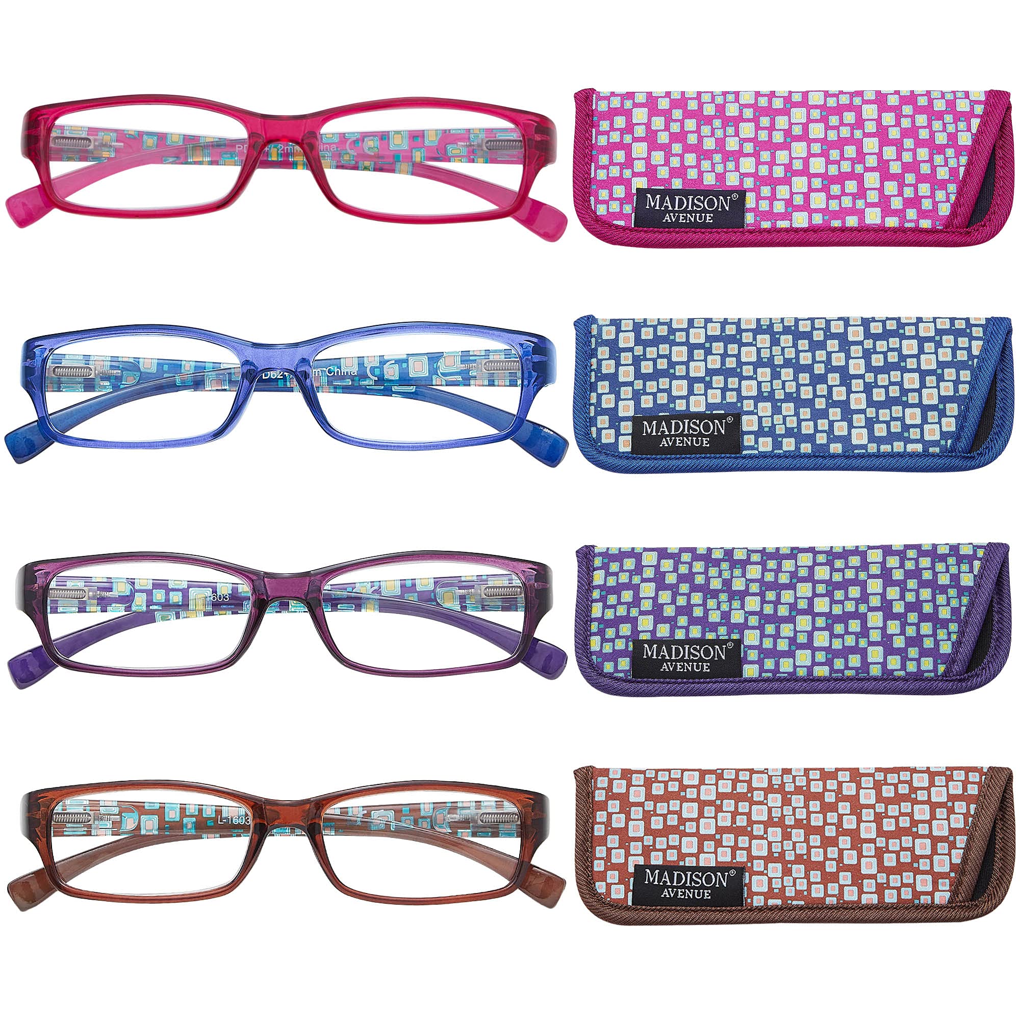Madison Avenue 4 Pack Multicolor Blue Light Blocking Reading Glasses for Women Spring Hinge +2.5