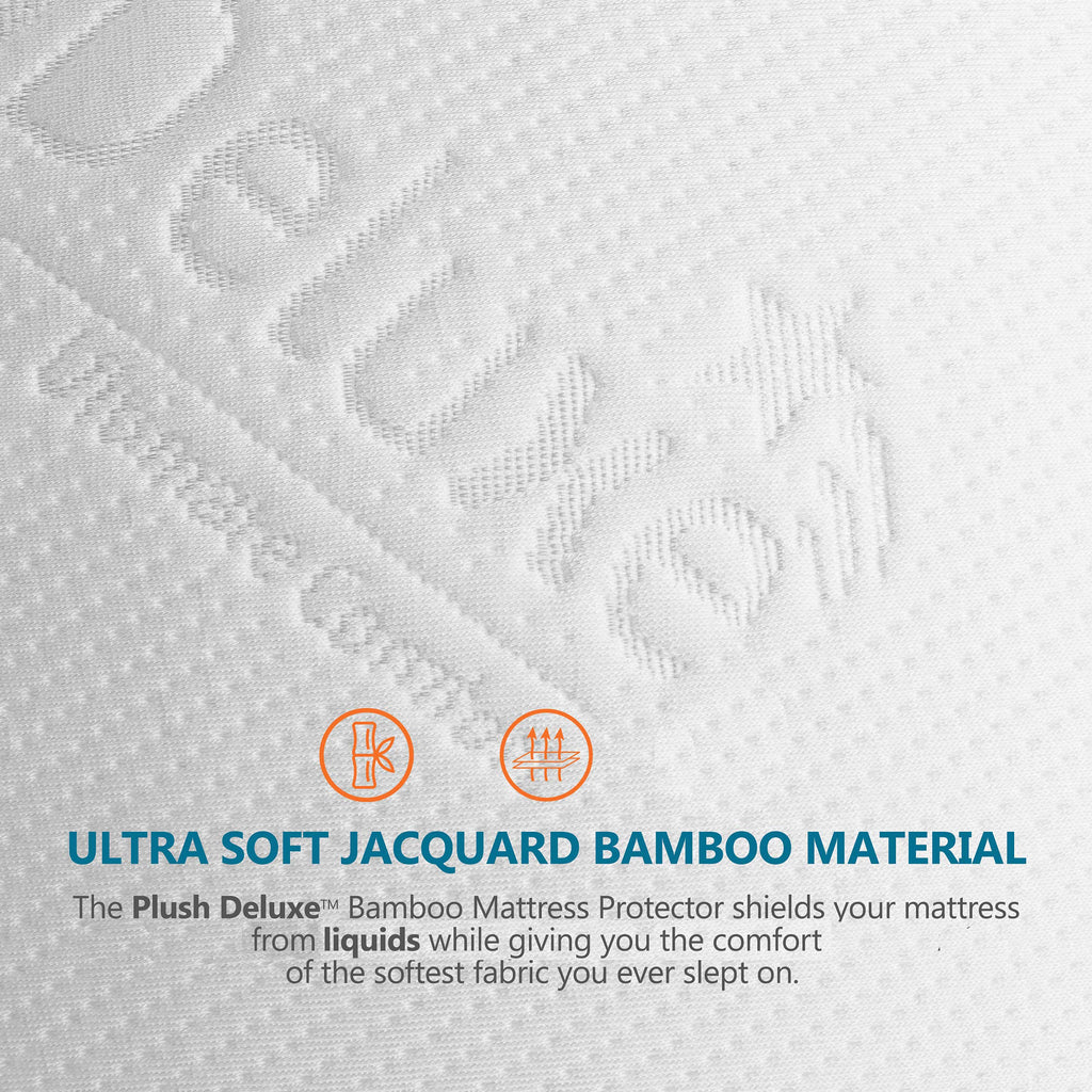 PlushDeluxe Bamboo Waterproof Mattress Protector, King Size, Ultra Soft