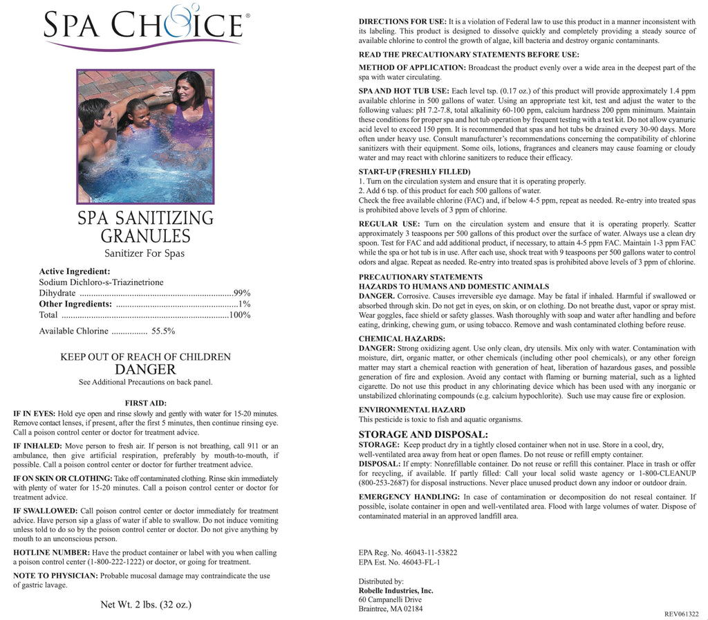 SpaChoice 2-Pounds 2-Pack Premium Spa Sanitizing Granules, Spa Chlorine Granules for Hot Tub, Made in USA