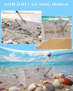 Sand Flea Rake 16" Wide - Detachable 54" Handle with Shark Tooth Screen - Stainless Steel Beach Rake for Fishing Bait, Shelling, Yard Cleaning - Saltwater Rust Proof & Portable