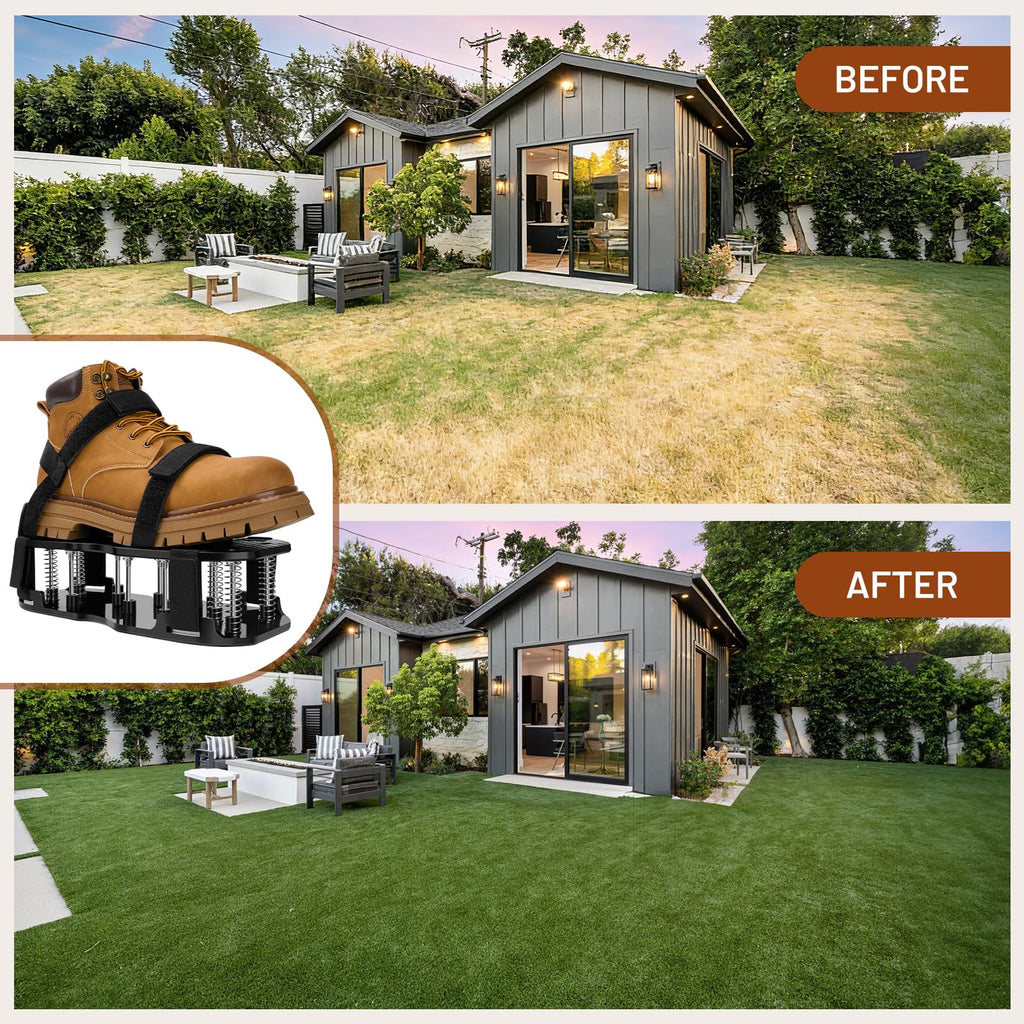 DWAEEGG Lawn Aerator Shoes, Pre-Installed Two-Layer Spike Aerator Shoes Tool with Hook-and-Loop Adjustable Straps, Durable and Self-Cleaning for Patio Garden Soil and Plat Grassland