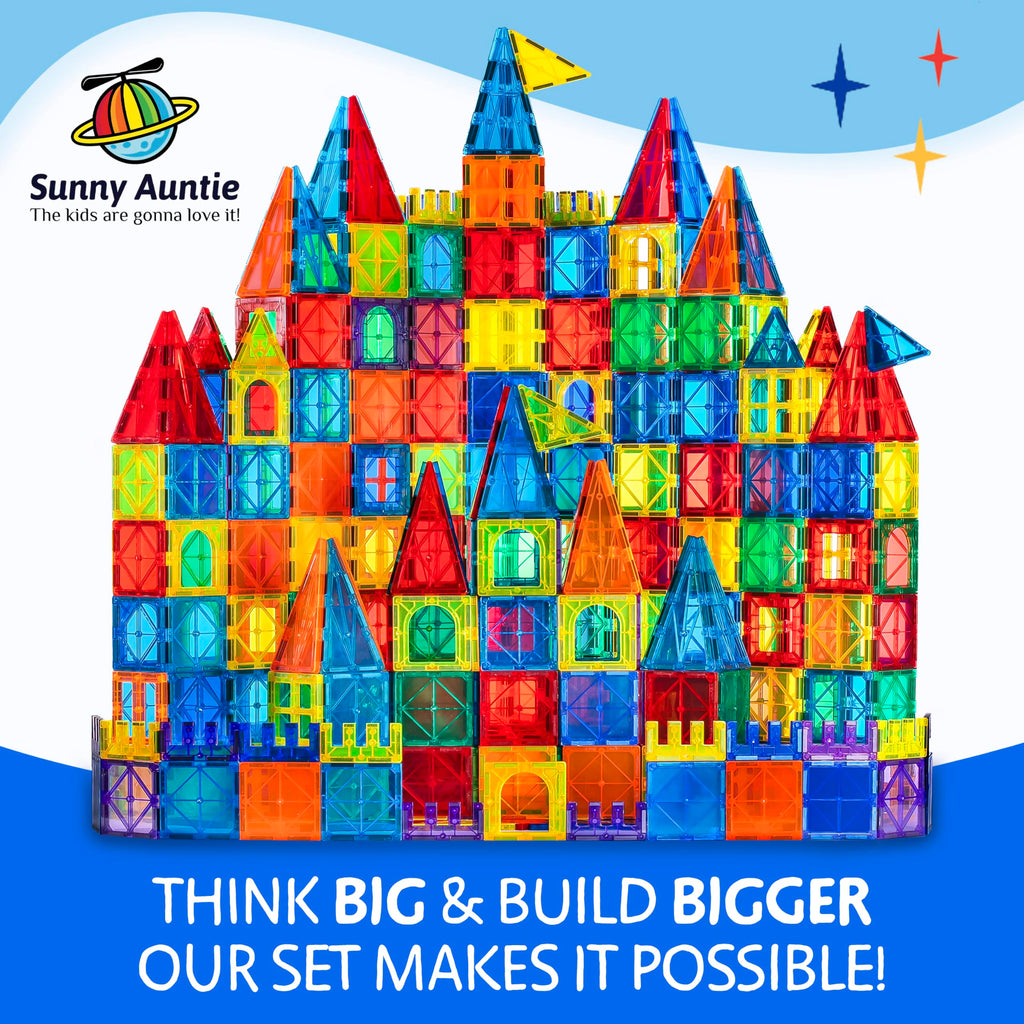 SUNNY AUNTIE Magnetic Tiles 125 PCS+ Bonus Zippered CASE, Kids Toy for 3 4 5 6 7 8 Year Old Boys & Girls, Magnetic Tiles Building Set, Great Gift for Kids Aged 3-8, XL Set