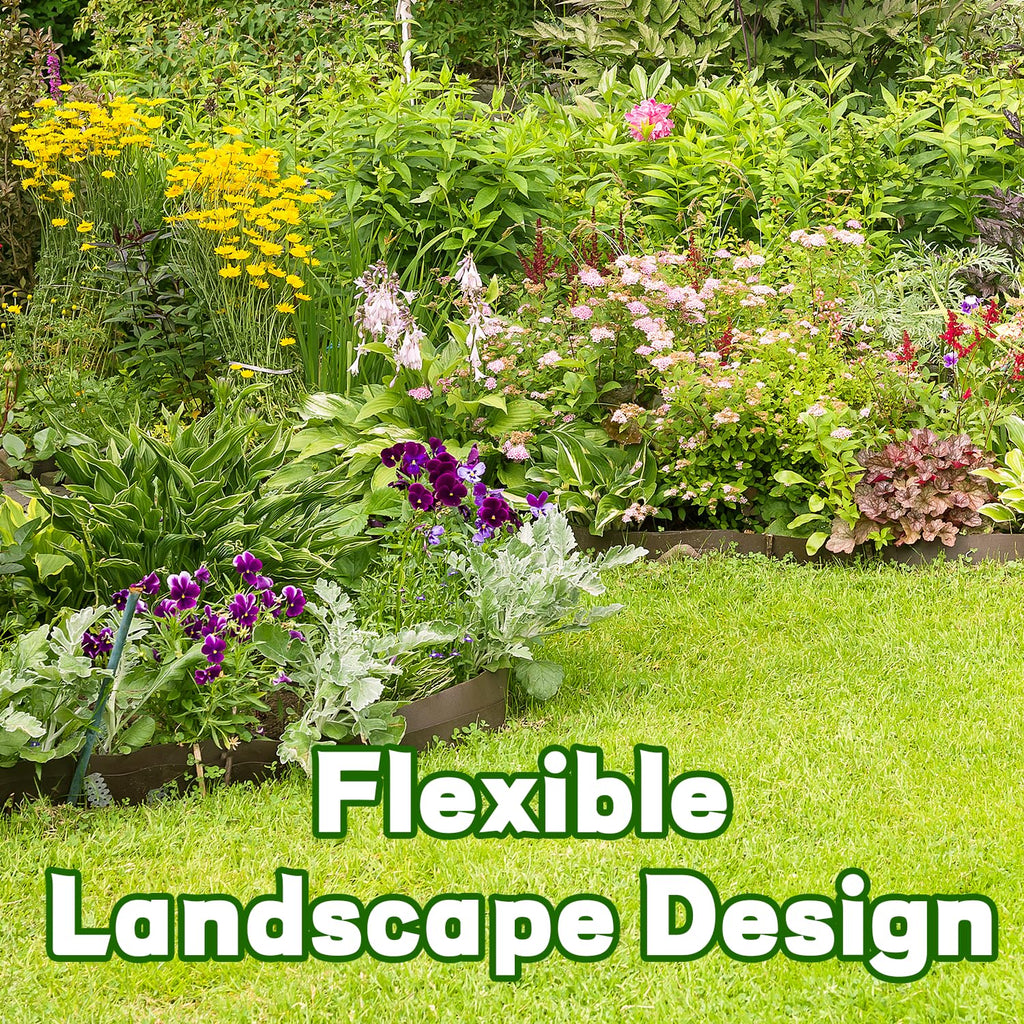 Mars Villa Landscape Edging, 4‘’ Tall 100FT Garden Border Edging Kit with 99 Anchoring Spikes, Decorative Flexible Lawn Edging Cover 75㎡ for Lawn, Yard, Flower Bed (Black, 4IN, 100FT)