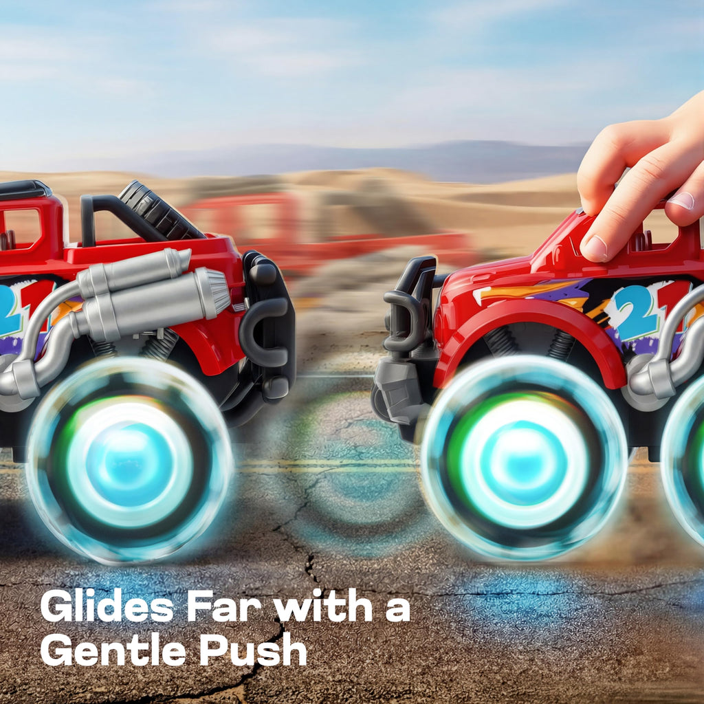 Vroomix 3 Pack Monster Truck Toy - Toy Truck with Flashing LED Wheels - Light-Up Friction-Powered Cars for Kids - Boys Girls Birthday Gift