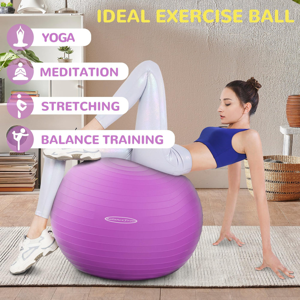 Fitvids Anti-Burst and Slip Resistant Exercise Ball Yoga Ball Fitness Ball Birthing Ball with Quick Pump, 2,000-Pound Capacity, Purple, 22-inch, M