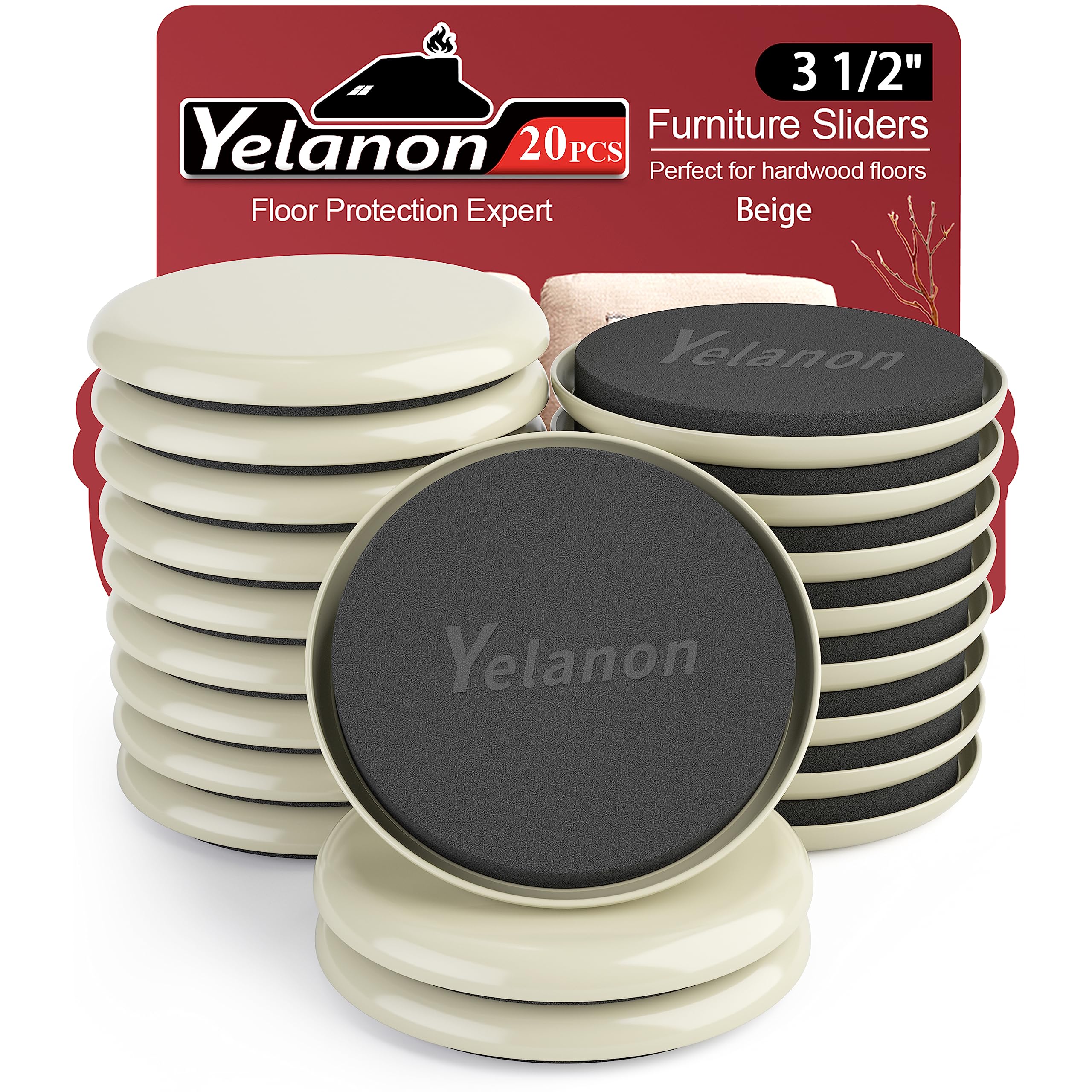 Yelanon Furniture Sliders for Carpet - 20 PCS Heavy Duty Moving Pads 3 1/2" - Sliders for Furniture on Carpet, Reusable Furniture Moving Sliders for Easy Glide