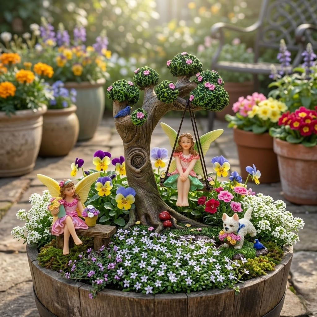 PRETMANNS Fairies for Fairy Garden - 4 Piece Set with Tree Swing