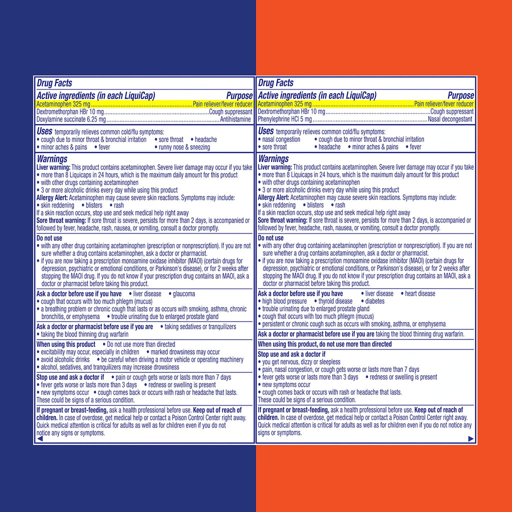 Vicks DayQuil & NyQuil Ultra Concentrated Liquicaps Co-Pack, Cold & Flu Medicine, Powerful Multi-Symptom Daytime & Nighttime Relief for Headache, Fever, Sore Throat, Minor Aches & Pains, & Cough, 96ct