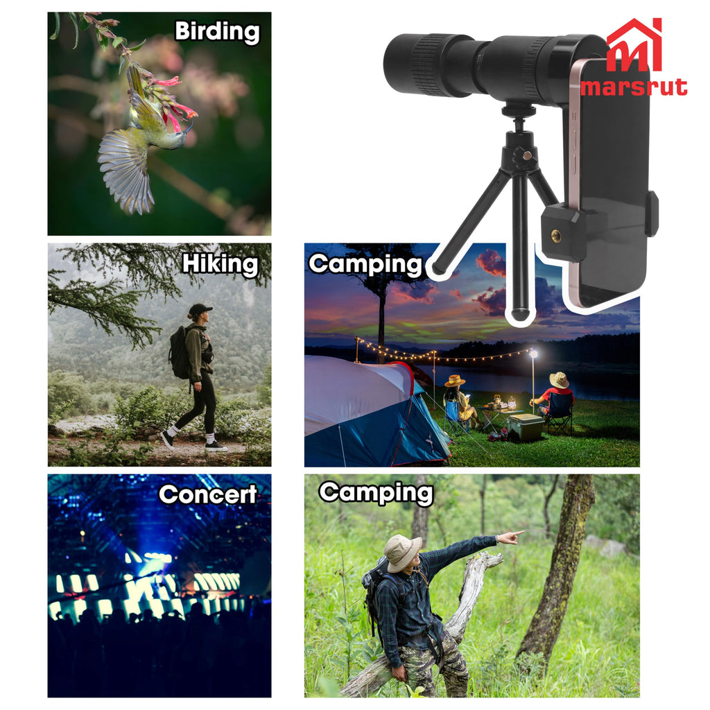 Zoom Lens for iPhone Android, 4K 10-300x40mm Compact Monocular Telescope Mini for Stargazing Space Lover Night Vision Bird Watching Hunting, Super Zoom Monoscope (Smartphone Holder&Tripod Included)