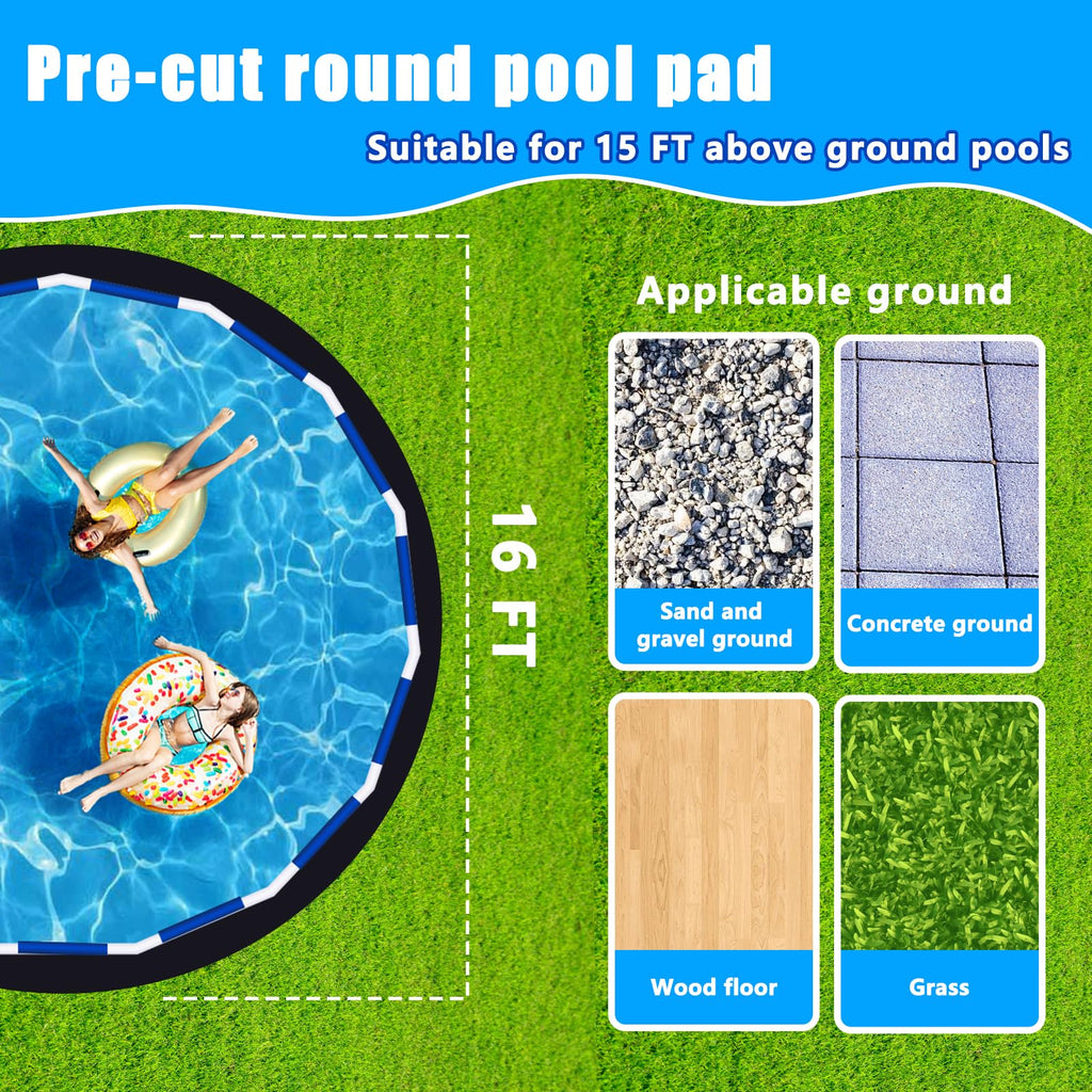 16FT Thick Round Pool Liner Pad For 15 FT Above Ground Pools 12Oz/Yd² Heavy-Duty Puncture Proof Above Ground Pool Padding Under Pool Seamless Pool Ground Mats for Pool Bottom (50% Thicker Than Others)
