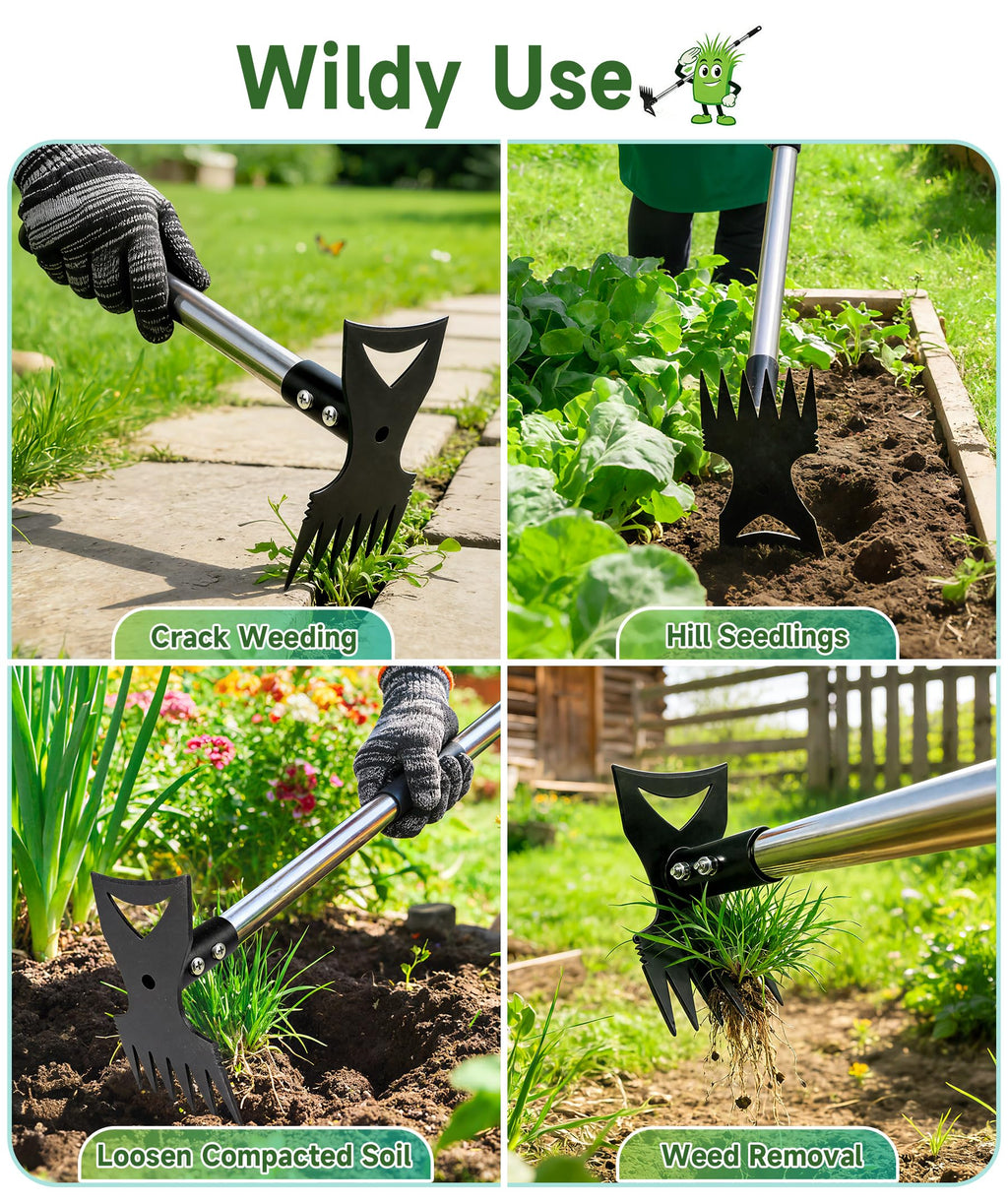 71in Weed Puller Tool with Long Handle, Adjustable Garden Hoe and Weed Rake