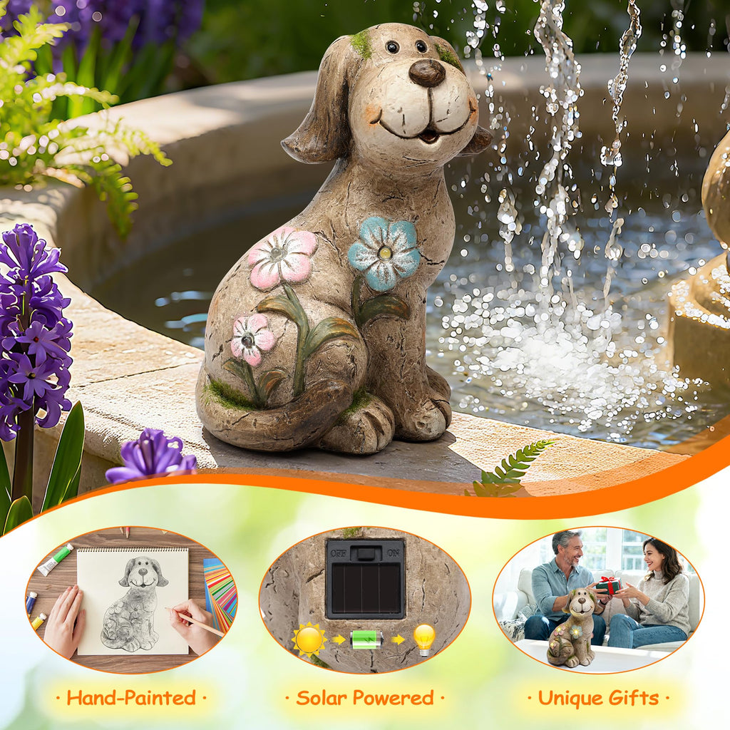 Smadeer Solar Dog Garden Statue with Light, Cute Outdoor Dog Decoration for Yard, Patio, Lawn Balcony, Animal Figurines Housewarming Gardening Gift, Crafted Gifts for Mom Women