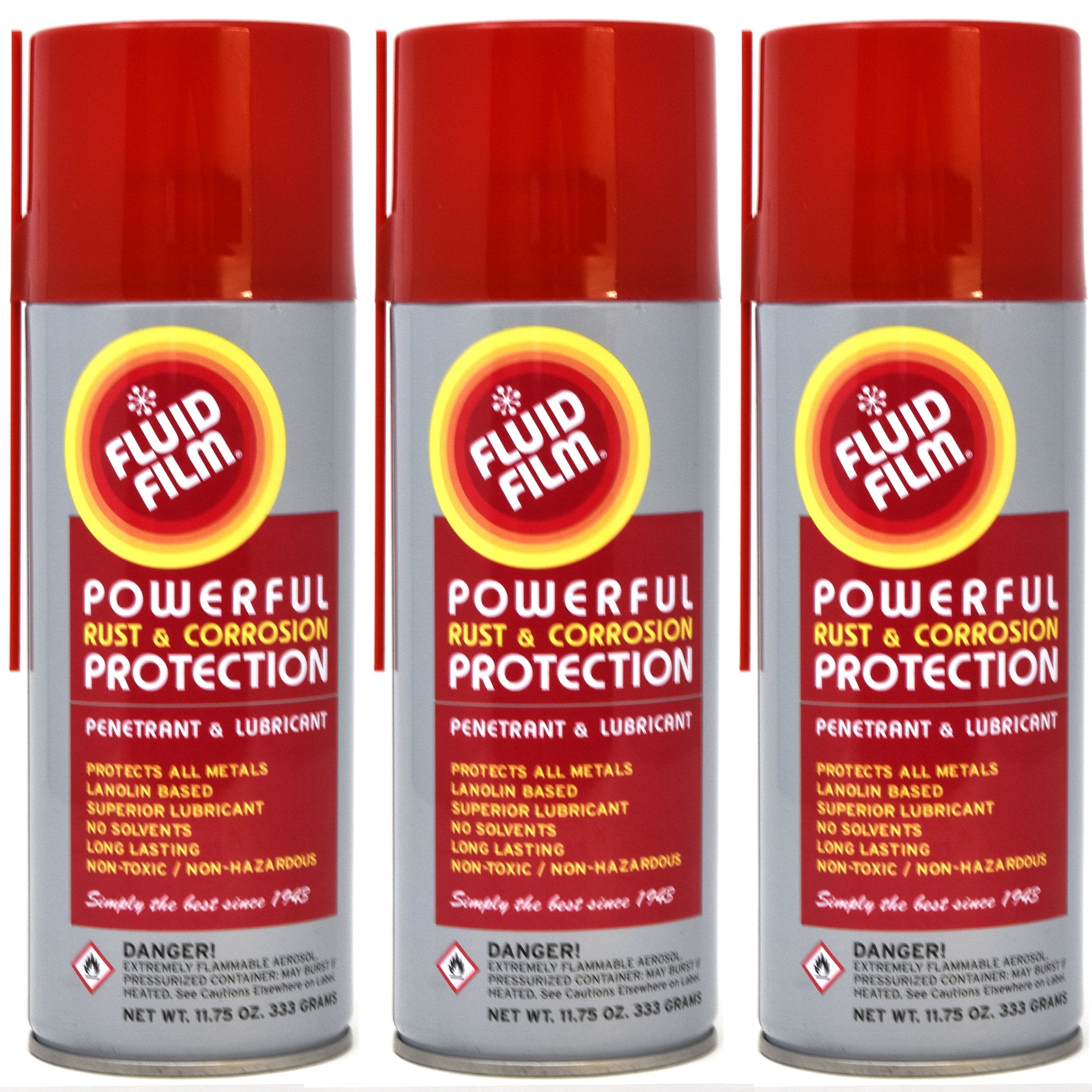 Fluid Film (3 Aerosol Cans) Rust & Corrosion Protection; Metal Surface Penetrant & Lubricant, Marine, Automotive, Industrial, Home, 11.75 Oz