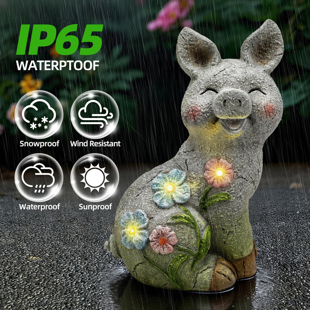 Solar Pig Statues Garden Decor,Outdoor Statue with Light for Lawn Ornaments