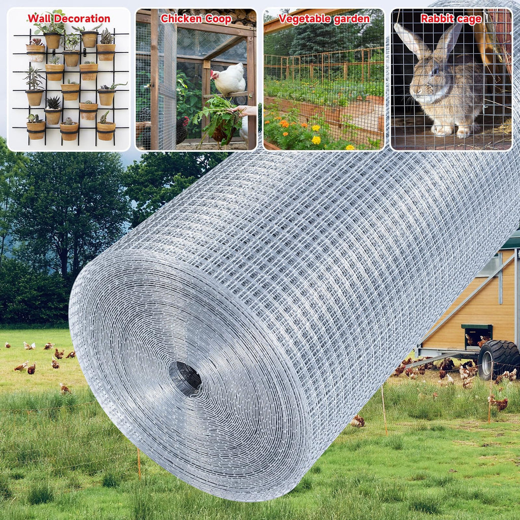 Sanzeus Hardware Cloth, 1/4 Inch 48in x 100ft 23 Gauge, Double-Layer Hot-Dip Galvanizing After Welding, Chicken Wire Fence Wire Mesh Poultry Netting Garden Fence Tree Guard Rolls