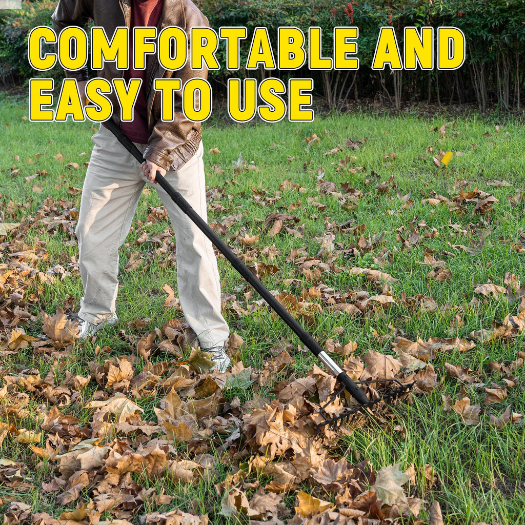 BlumeTrec Bow Rake, 68-Inch Adjustable Handle Garden Rake with 17 Steel Tines, Heavy Duty Dual-Sided Metal Rake Landscape Gardening Tool for Soil Loosening Lawn Yard Leaves Mulch Thatch Removing