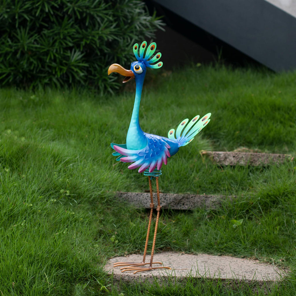 Natelf Metal Wacky Peacock Garden Outdoor Statue 26in for Yard Patio