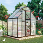 Jiliusure 6 x 4 FT Polycarbonate Greenhouse with Roof Vent, Charcoal Black