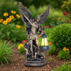 Solar San Miguel Arcangel Outdoor Garden Decor Statues 12.4" Solar St Michael the Archangel Satue for Yard Patio Lawn Porch Decorations Resin St Michael Figurine Religious Collection Sculptures Gifts