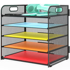 Letter Tray Paper Organizer 5-Tier Desk Organizer File Organizer Paper Holder with Handle, Metal Desktop Document Shelf Tray Office Classroom Organization - Black