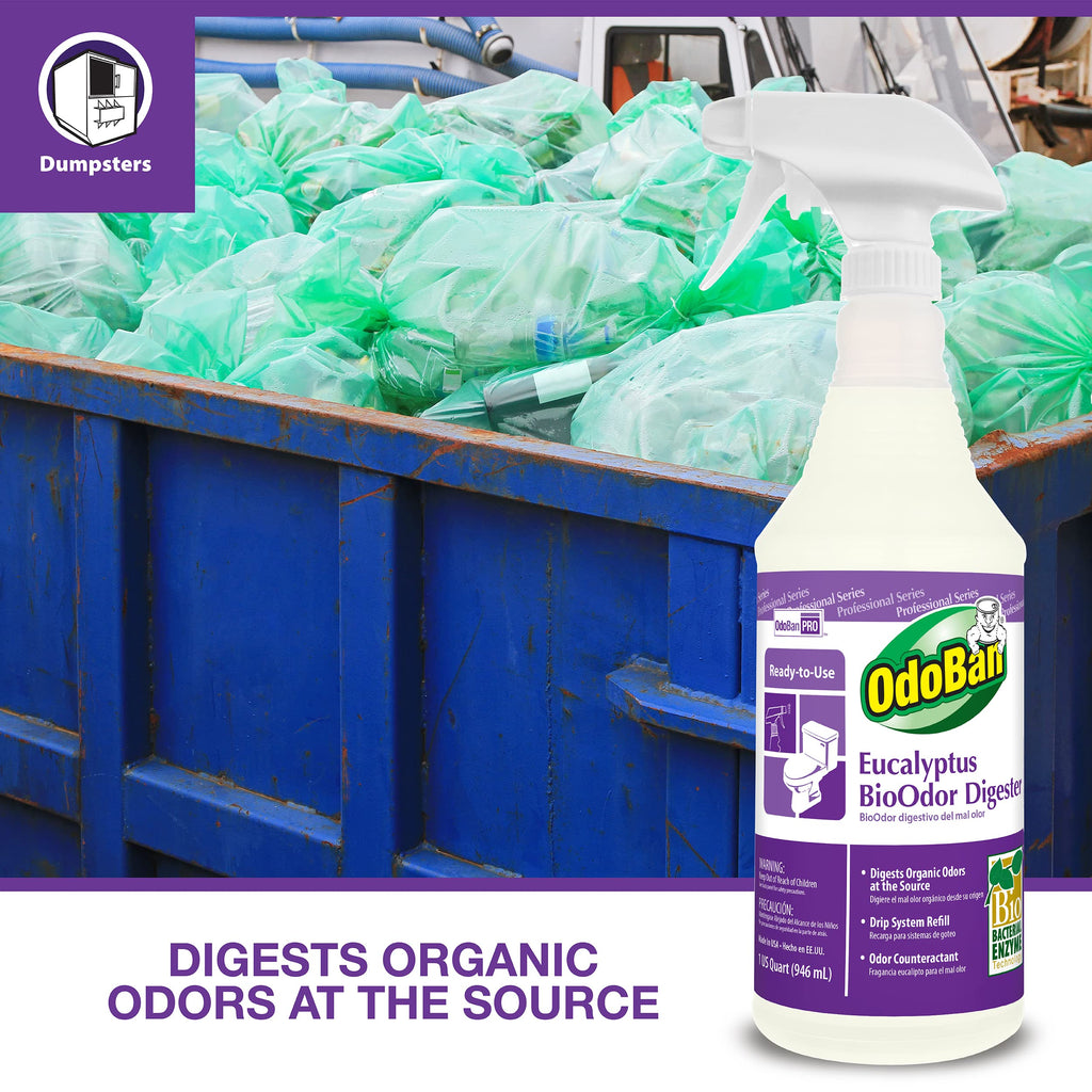 OdoBan Professional Cleaning Ready-to-Use BioOdor Digester Harsh Aroma Counteractant, Made in the USA, Eucalyptus Scent, 2-Pack, 32 Ounce Sprays Each