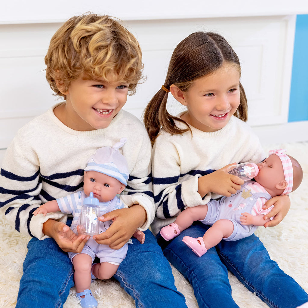 Berenguer Boutique 30050 TWINS- 15” Soft Body Baby Dolls - 12 Piece Gift Set with Open/Close Eyes- Perfect for Children 2+