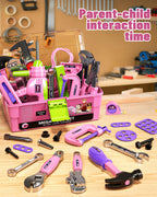 Deejoy Pink Kids Tool Set for Girls-Toddler Tool Set with Electronic Toy Drill & Tool Box, STEM Pretend Play Construction Toys with Costume Vest, Educational Gifts for Age 3 4 5 6 7 Year Old