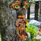 Mood Lab Tree Face Decor with Flowers - Outdoor Old Man Face Decoration - Tree Garden Hugger - Yard Art Statue