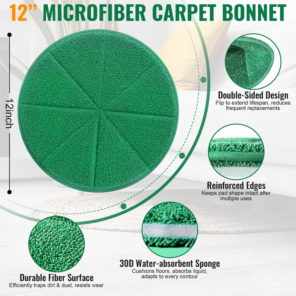 4-Pack 12" Microfiber Carpet Bonnet Pads for Oreck Orbiter ORB550MC