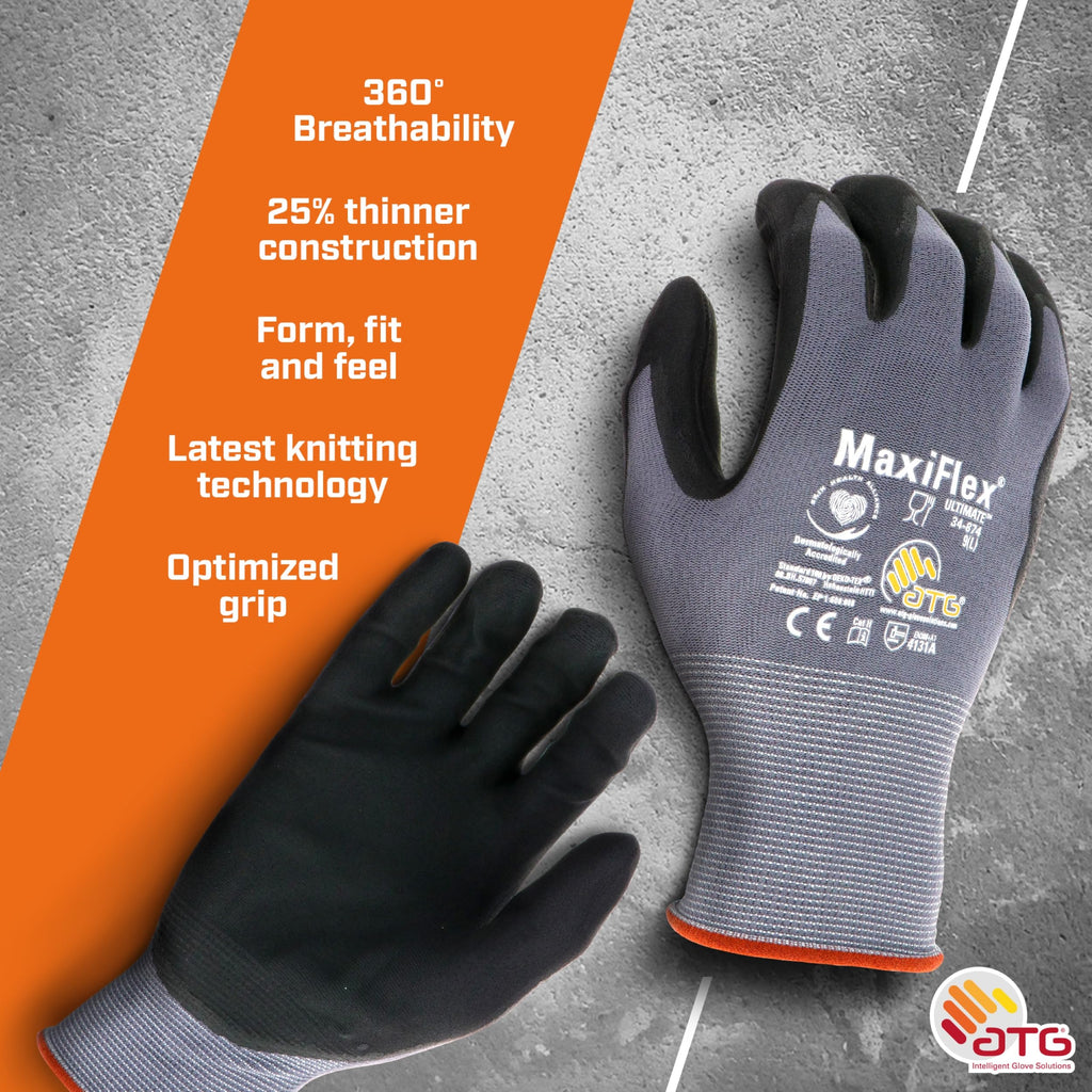 ATG MaxiFlex PIP 34-874/XL MaxiFlex Ultimate, Foam Nitrile Palm Coated Gloves, Gray, XL (Pack of 3)