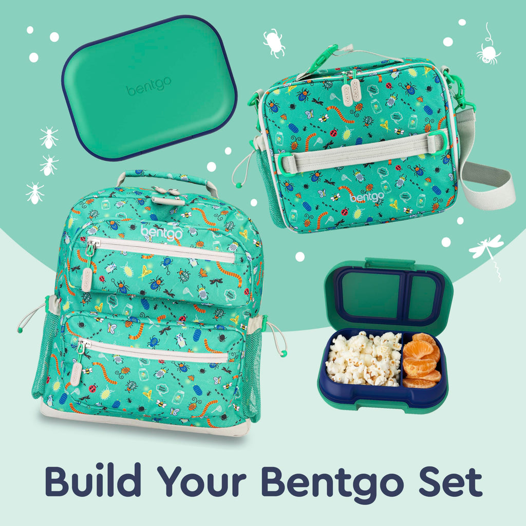 Bentgo Chill Kids Leak-Proof Lunch Box - 4-Compartment Bento Box with Built-In Ice Pack, 3.3 Cup Capacity, PFAS & BPA-Free, Microwave & Dishwasher Safe, Ideal Size for Ages 3 to 7 (Green/Navy)