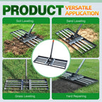 Lawn Leveling Rake 30x10 Inch, 6FT Heavy-Duty Carbon Steel Lawn Leveler – Yard Leveling Rake for Soil, Sand, Grass, Perfect for Lawn Repair, Pit Filling & Garden Maintenance