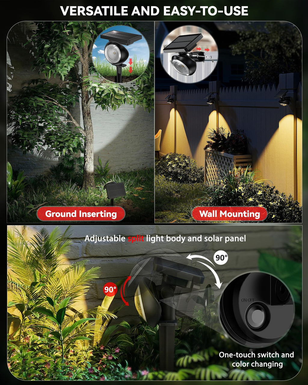 Focusing Solar Spot Lights Outdoor Waterproof, RGB+3CCT Tree Uplights 4Pack