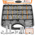 Dianrui 1200 PCS Wood Screws Assortment Kit, Assorted 304 Stainless Steel Screws M3/M4/M5/M6, ‌Phillips Drive Sheet Metal Self Tapping Screw Set Marine Grade (Pan & Flat Head Screw) Length 1/4" to 2"