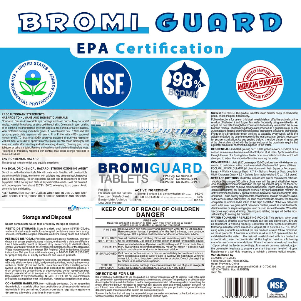 Bromine Tablets for SPA Hot Tub 1lb 50LB Tabs Brominating Tablets Booster Eliminates Bacteria Algae Soft Water Feel No Chlorine Odor Chemical Sanitizer Chlorine Alternative (1 LB)