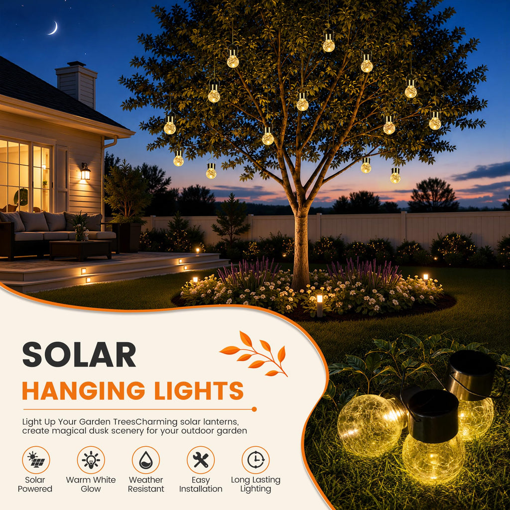 GIGALUMI Solar Lights Outdoor Hanging Lantern Garden Decor for Outside 12Pc