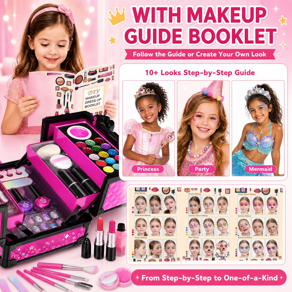 59 Pcs Kids Makeup Toys Kit for Girl, Non-Toxic Real Washable Pretend Set