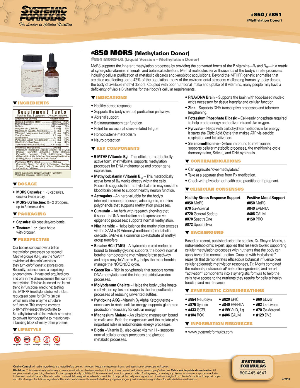 Systemic Formulas MORS LQ - Brain/neurotransmitter Function, 1 fl oz, Bio Cell #851. Homocysteine Metabolism.
