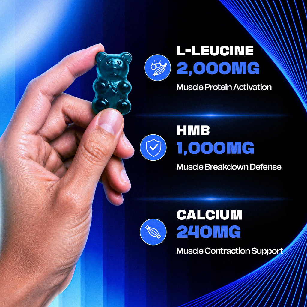 BOSCENT HMB and L-Leucine Gummies – 3000mg Muscle Support for Strength & Recovery | HMB Supplements for Men | Lean Muscle Growth Supplement | Vegan, Sugar Free | Blue Raspberry Flavor | 30 Servings