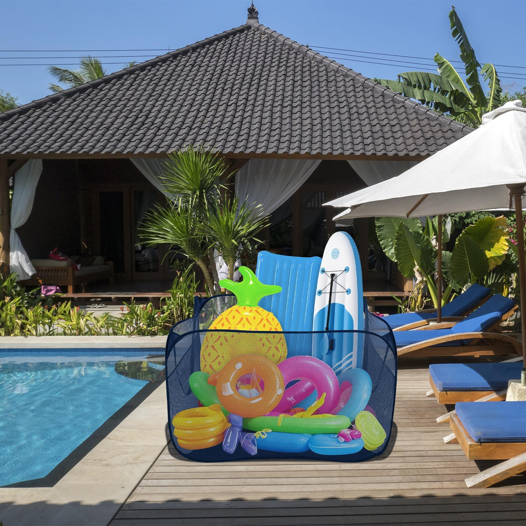 Hahood Pop-up Pool Toy Storage Bin 47 x 47 x 31 Inch Mesh Pool Organizer Bag with 2 Side Pockets for Inflatable Toys, Floats, Beach Balls,Towels and Other Swimming Accessories