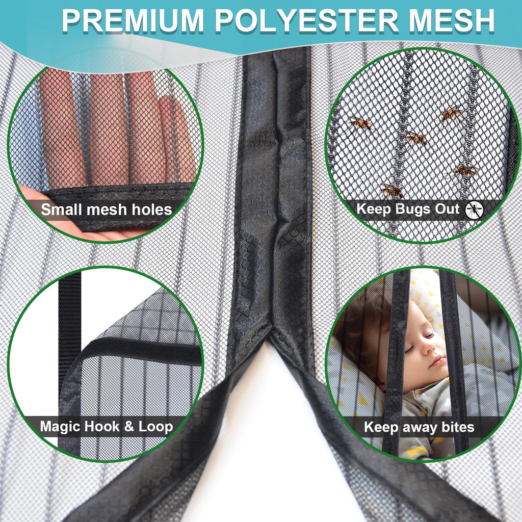 ENBZSVU Magnetic Screen Door Mesh, Fit Door 36 x 78 inch, Black Actual Net Screen Size Include Edges 38" x 80" for Patio, Sliding Door, Keeps Bugs Out, Fresh Air Flow, Self Closing