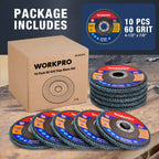 WORKPRO 10-Pack Flap Discs, 4-1/2-inch, Arbor Size 7/8-inch, T29 Zirconia Abrasive Grinding Wheel and Flap Sanding Disc, Includes 60 Grit