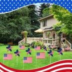 120 Pcs 4th of July Decorations Include 60 Patriotic Pinwheels 60 Small American Flags on Stick, Red White and Blue Pinwheel Windmill for Memorial Day Independence Day Parade Yard Decor Garden Outdoor
